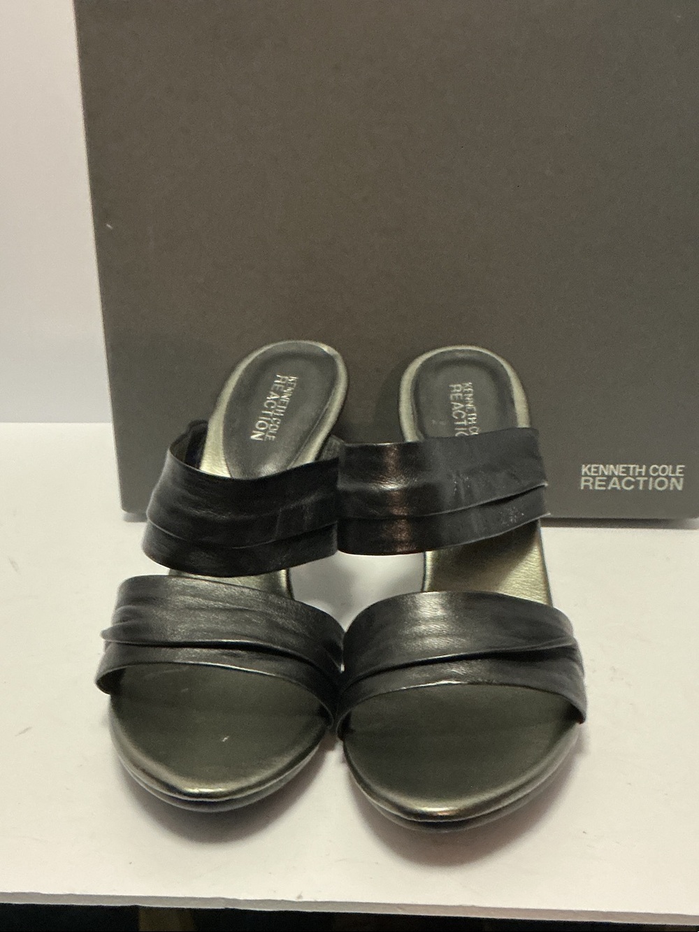 Kenneth Cole Reaction Black Double-Band Slide Mules